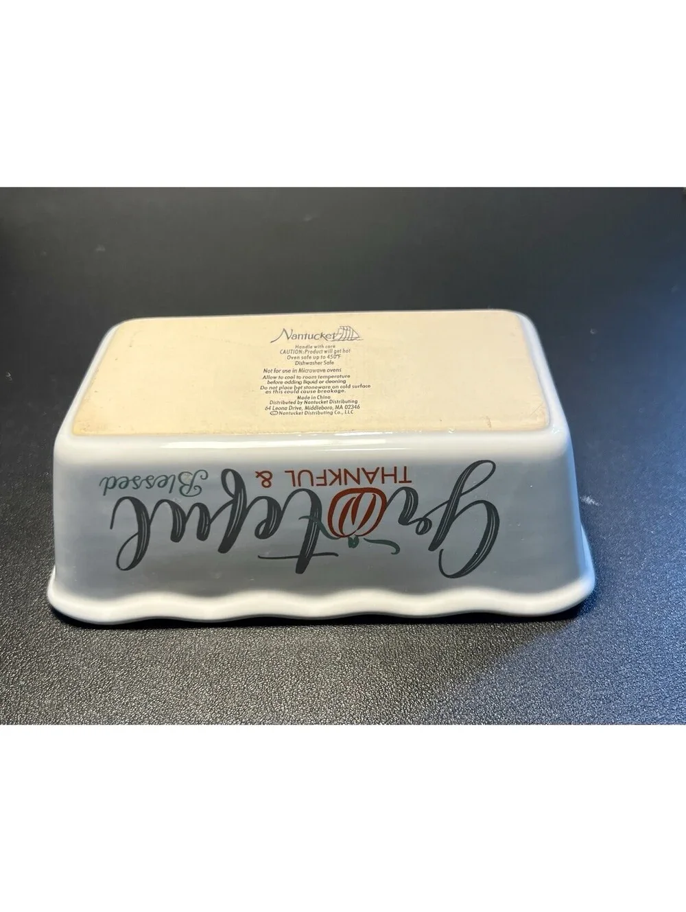Nantucket Grateful Thankful Blessed Stoneware Mini Loaf Baker, 6.5x3.5x2”